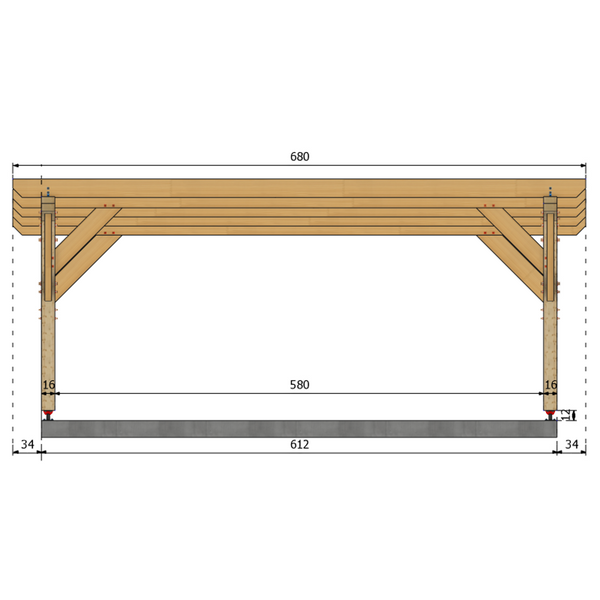 LAREDO / CARPORT2 POTEAUX DROITS 2 voitures, lxL 3.82x6.12m