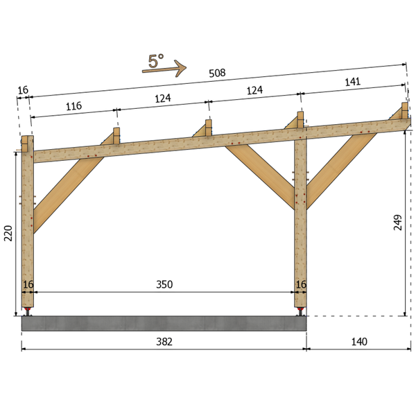 LAREDO / CARPORT2 POTEAUX DROITS 2 voitures, lxL 3.82x6.12m