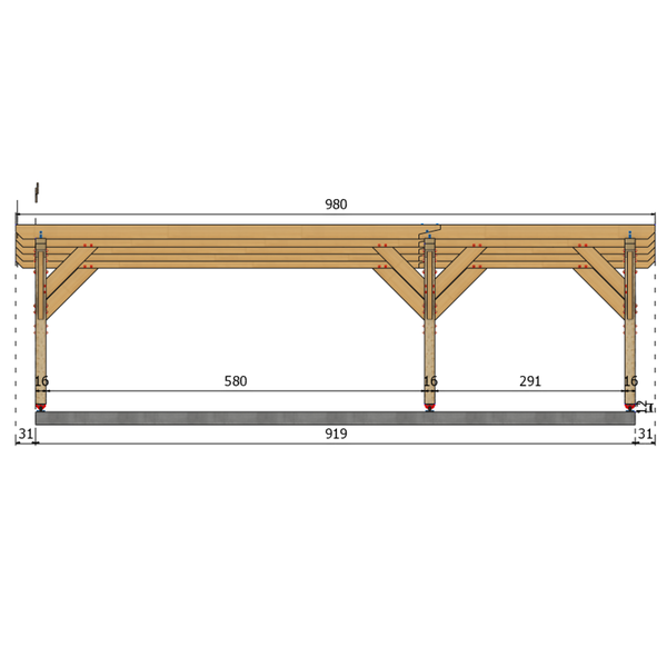 MIDLAND / CARPORT3 POTEAUX DROITS 3 voitures, lxL 3.82x9.19m