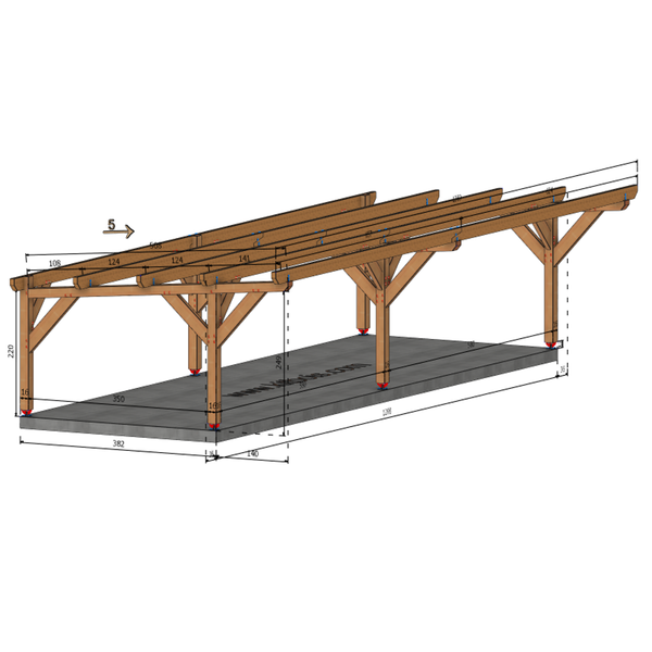 ODESSA / CARPORT4 POTEAUX DROITS 4 voitures, lxL 3.82x12.08m