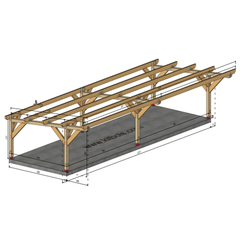 ODESSA / CARPORT4 POTEAUX DROITS 4 voitures, lxL 3.82x12.08m