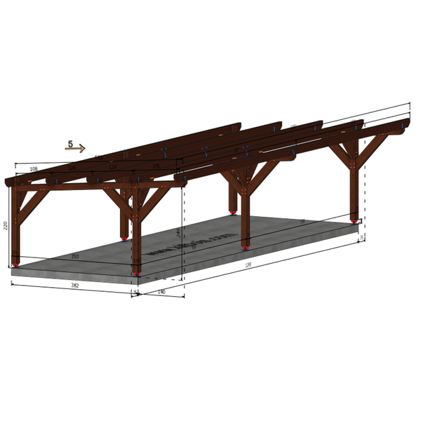 ODESSA / CARPORT4 POTEAUX DROITS 4 voitures, lxL 3.82x12.08m