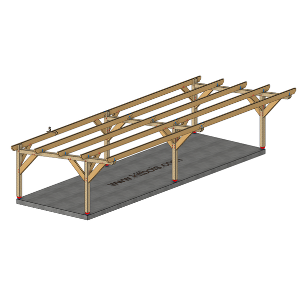 ODESSA / CARPORT4 POTEAUX DROITS 4 voitures, lxL 3.82x12.08m