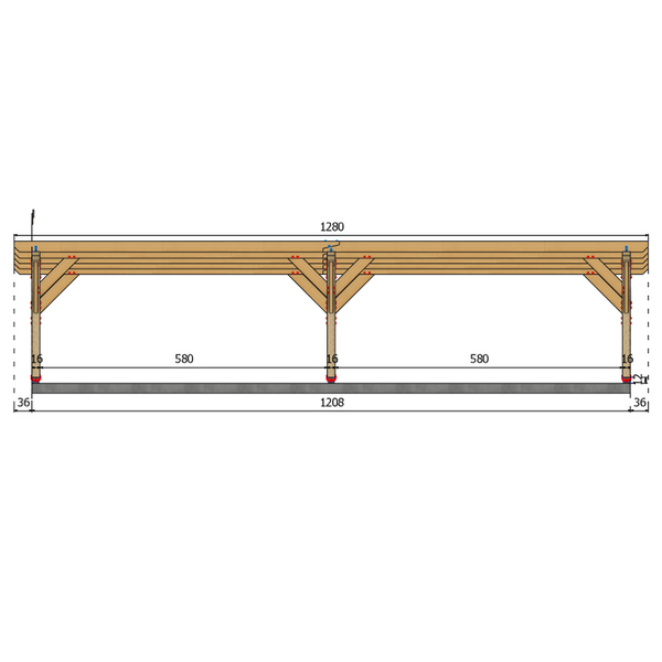 ODESSA / CARPORT4 POTEAUX DROITS 4 voitures, lxL 3.82x12.08m
