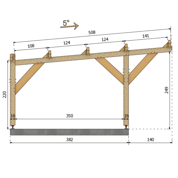 ODESSA / CARPORT4 POTEAUX DROITS 4 voitures, lxL 3.82x12.08m