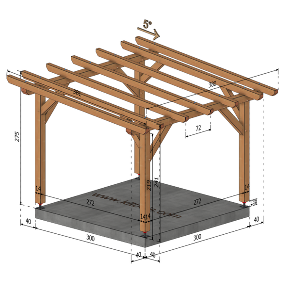 CASABLANCA Pergola Pente 5°, lxL 3x3m SAPIN AUTOCLAVE MARRON