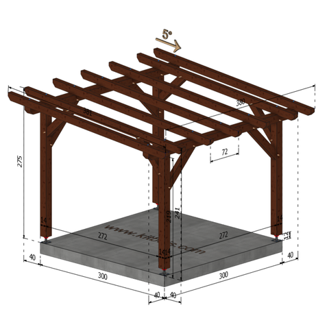 CASABLANCA Pergola Pente 5°, lxL 3x3m SAPIN AUTOCLAVE MARRON