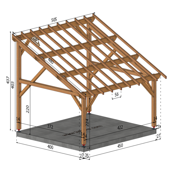 CAVALLINO Auvent monopente, lxL 4x4.5m SAPIN