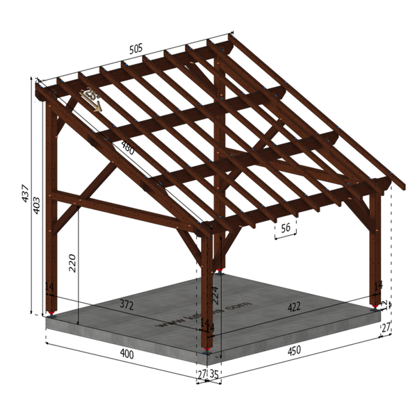 CAVALLINO Auvent monopente, lxL 4x4.5m SAPIN