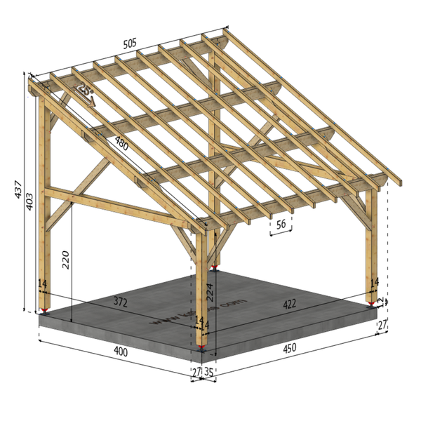 CAVALLINO Auvent monopente, lxL 4x4.5m SAPIN