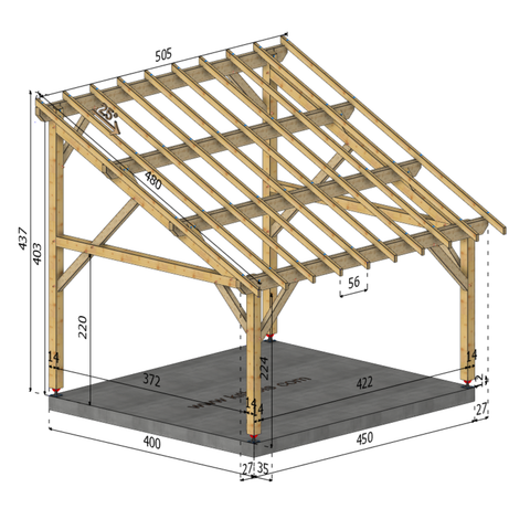 CAVALLINO Auvent monopente, lxL 4x4.5m SAPIN