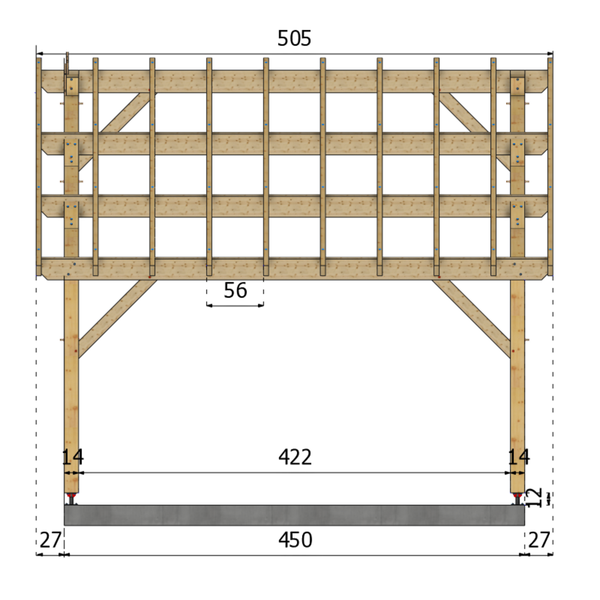CAVALLINO Auvent monopente, lxL 4x4.5m SAPIN