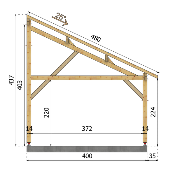 CAVALLINO Auvent monopente, lxL 4x4.5m SAPIN