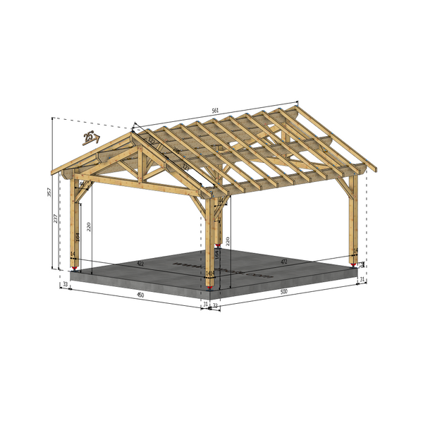 CHALINDREY Auvent 2 pans, lxL 4.5x5m SAPIN