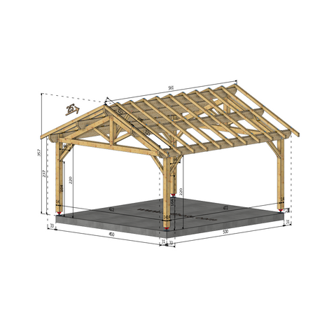 CHALINDREY Auvent 2 pans, lxL 4.5x5m SAPIN
