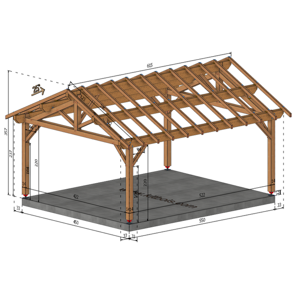 CHAUMONT Auvent 2 pans, lxL 4.5x5.5m SAPIN