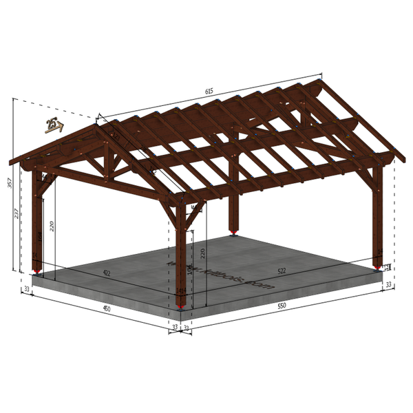 CHAUMONT Auvent 2 pans, lxL 4.5x5.5m SAPIN