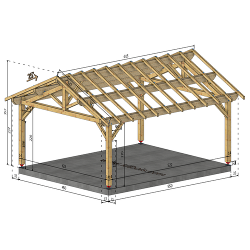 CHAUMONT Auvent 2 pans, lxL 4.5x5.5m SAPIN