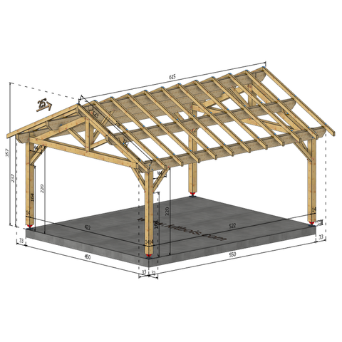CHAUMONT Auvent 2 pans, lxL 4.5x5.5m SAPIN