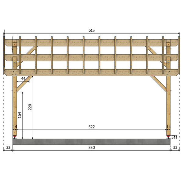 CHAUMONT Auvent 2 pans, lxL 4.5x5.5m SAPIN