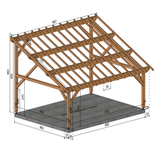 CREMONE Auvent monopente, lxL 4.5x6m SAPIN