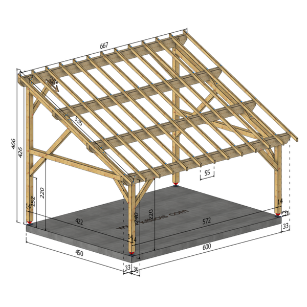 CREMONE Auvent monopente, lxL 4.5x6m SAPIN