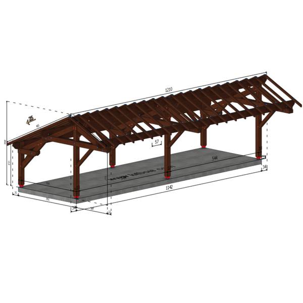 ESPELUCHE Auvent 2 pentes inégales, lxL 3.5x11.42m SAPIN