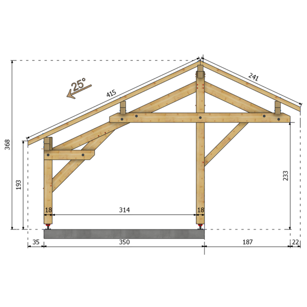 ESPELUCHE Auvent 2 pentes inégales, lxL 3.5x11.42m SAPIN