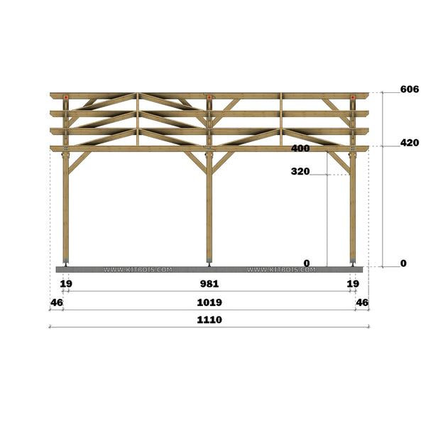 FARO Hangar bois Ouvert / 2 pans  8.0 x 10.19m 25° de pente