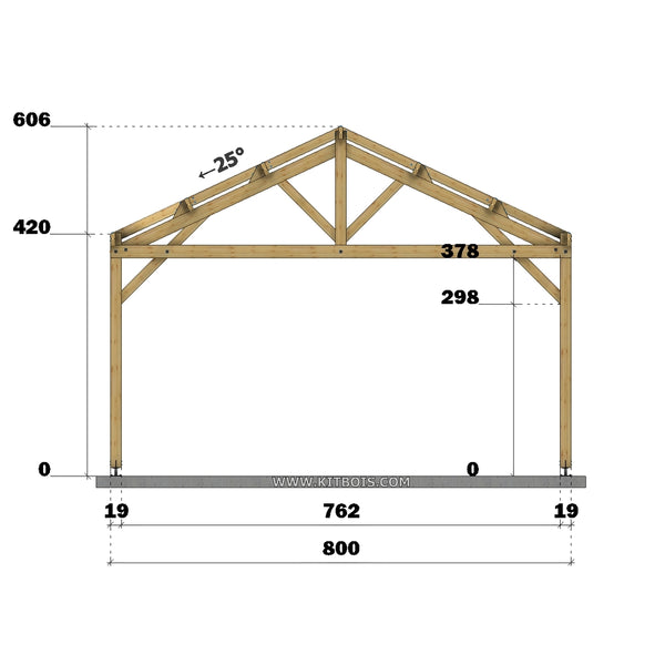 FARO Hangar bois Ouvert / 2 pans  8.0 x 10.19m 25° de pente
