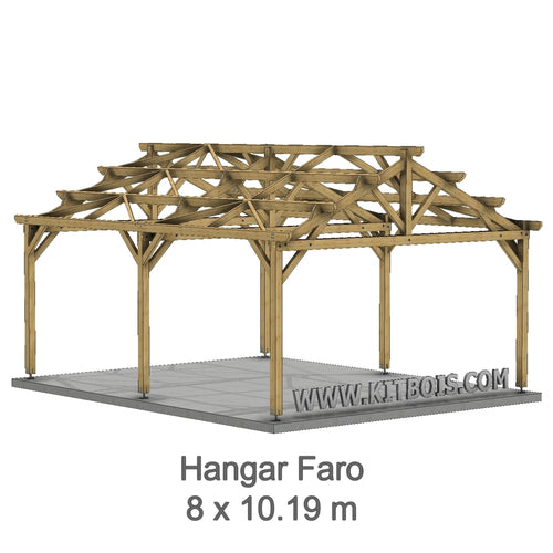 FARO Hangar bois Ouvert / 2 pans  8.0 x 10.19m 25° de pente