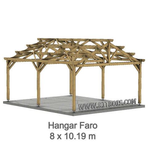 FARO Hangar bois Ouvert / 2 pans  8.0 x 10.19m 25° de pente
