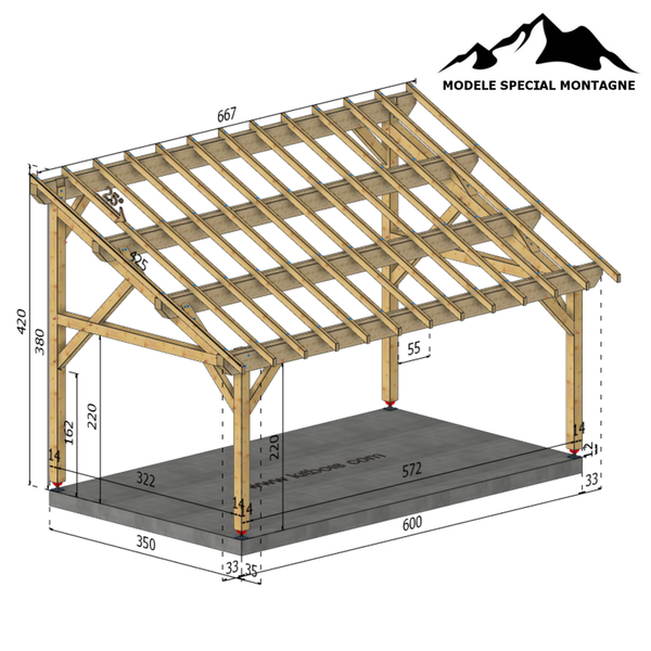 FABRIANO-MONTAGNE Auvent monopente, lxL 3.5x6m SAPIN
