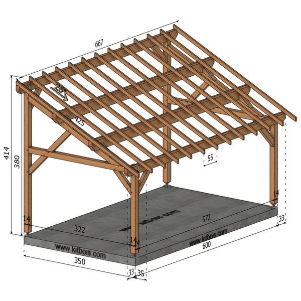 FABRIANO Auvent monopente, lxL 3.5x6m SAPIN