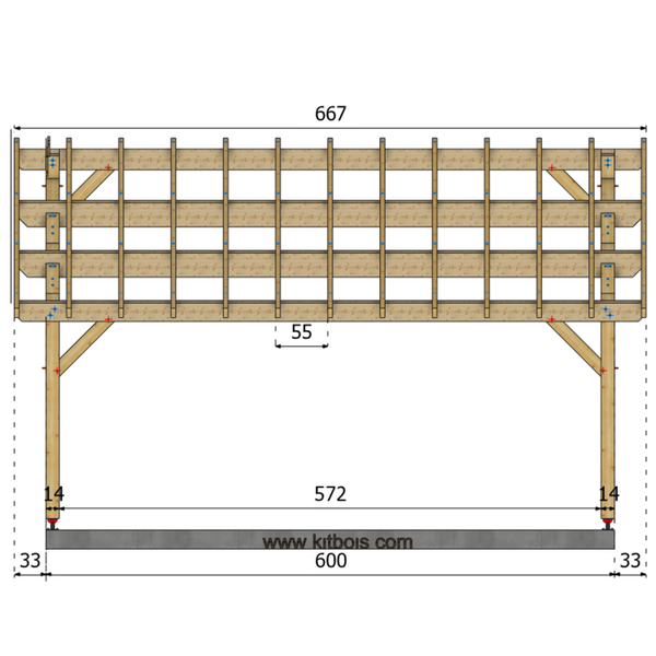 FABRIANO Auvent monopente, lxL 3.5x6m SAPIN
