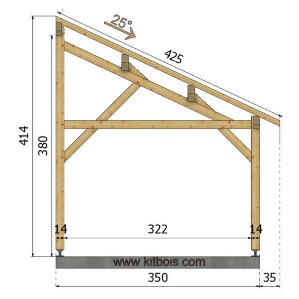 FABRIANO Auvent monopente, lxL 3.5x6m SAPIN