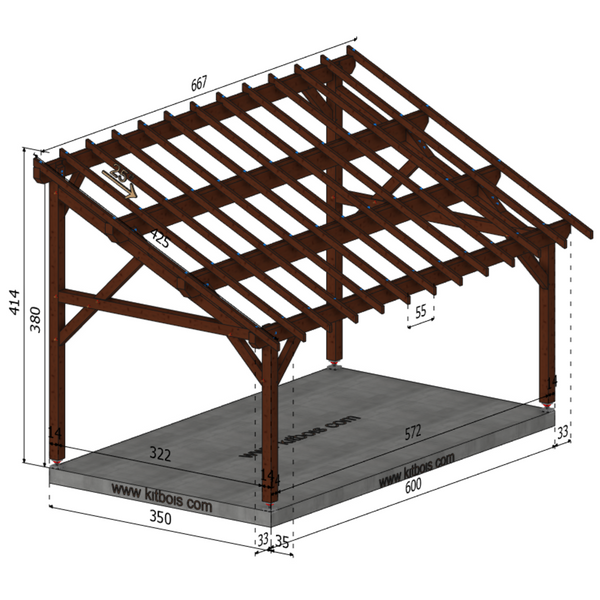 FABRIANO Auvent monopente, lxL 3.5x6m SAPIN