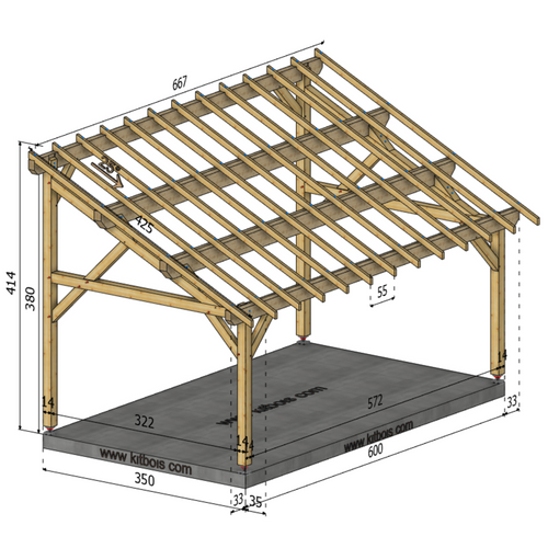 FABRIANO Auvent monopente, lxL 3.5x6m SAPIN