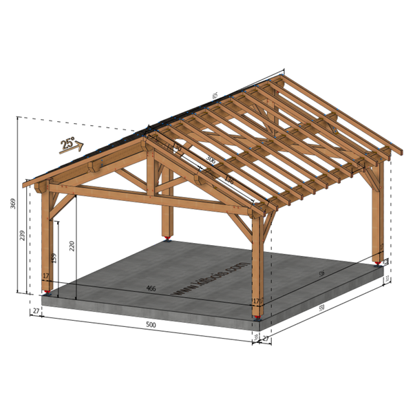 FABRON Auvent 2 pans, lxL 5x5.5m SAPIN