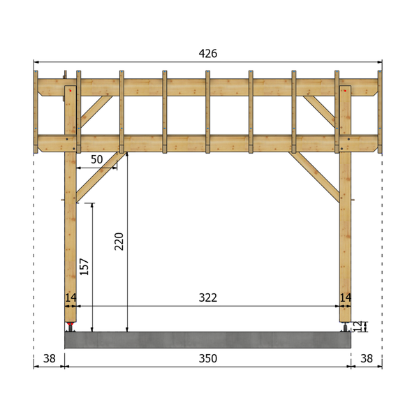 CORBERON Auvent 2 pans, lxL 3x3.5m SAPIN