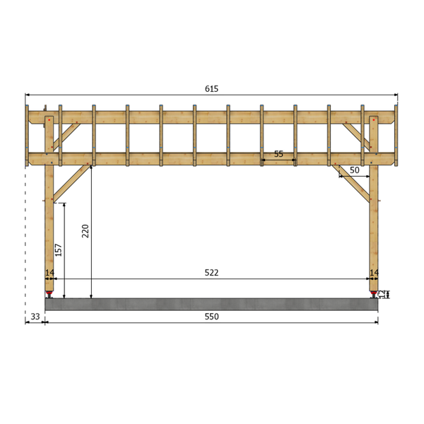 VIGNOLES Auvent 2 pans, lxL 3x5.5m SAPIN