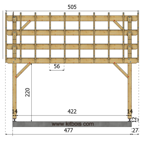 FERRARE Auvent monopente, lxL 3.5x4.5m SAPIN