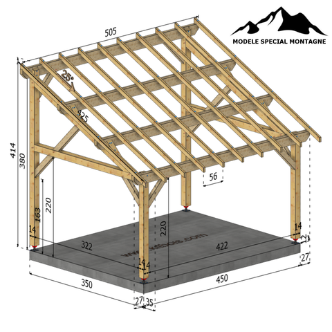 FERRARE-MONTAGNE Auvent monopente, lxL 3.5x4.5m SAPIN