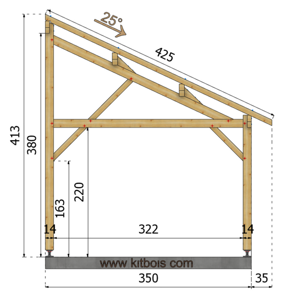 FERRARE Auvent monopente, lxL 3.5x4.5m SAPIN