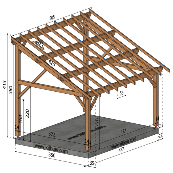 FERRARE Auvent monopente, lxL 3.5x4.5m SAPIN