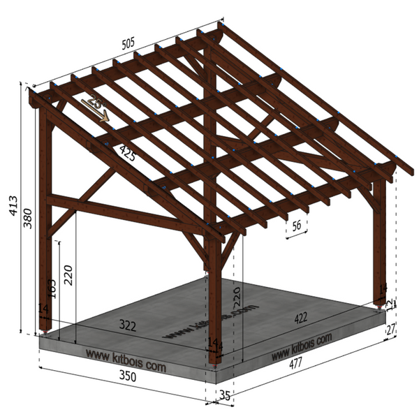 FERRARE Auvent monopente, lxL 3.5x4.5m SAPIN