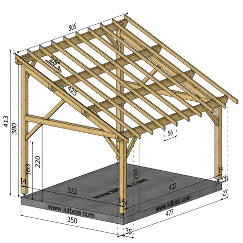 FERRARE Auvent monopente, lxL 3.5x4.5m SAPIN