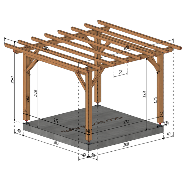 FES Pergola toit plat, lxL 3x3m SAPIN AUTOCLAVE MARRON