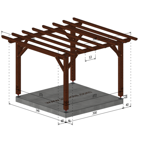 FES Pergola toit plat, lxL 3x3m SAPIN AUTOCLAVE MARRON