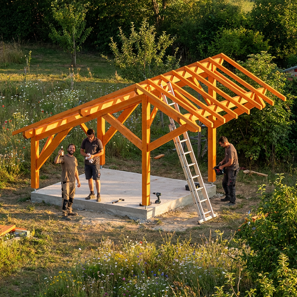 ORANGE Auvent 2 pentes inégales, lxL 3.5x3.2m SAPIN / Livraison OFFERTE